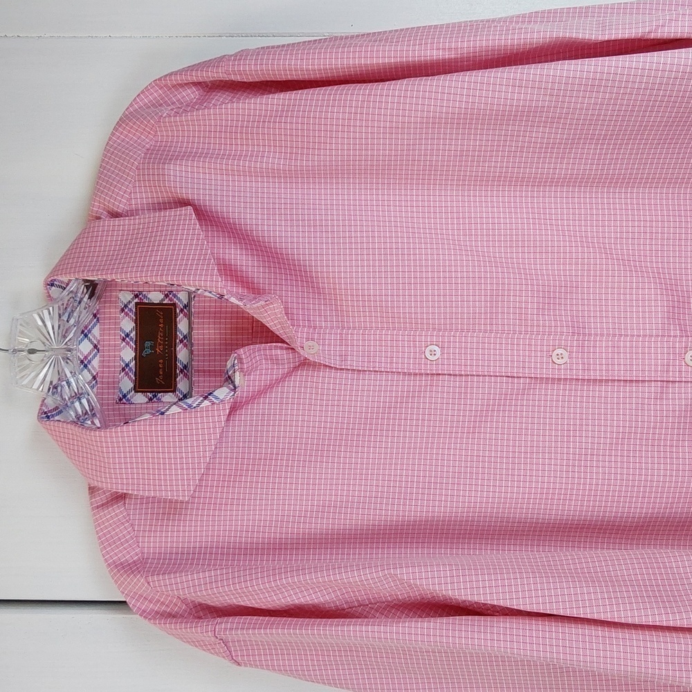 James Tattersall| Mens Pink Button Down Dress Shirt Flip Cuff Preppy Sz.XXL